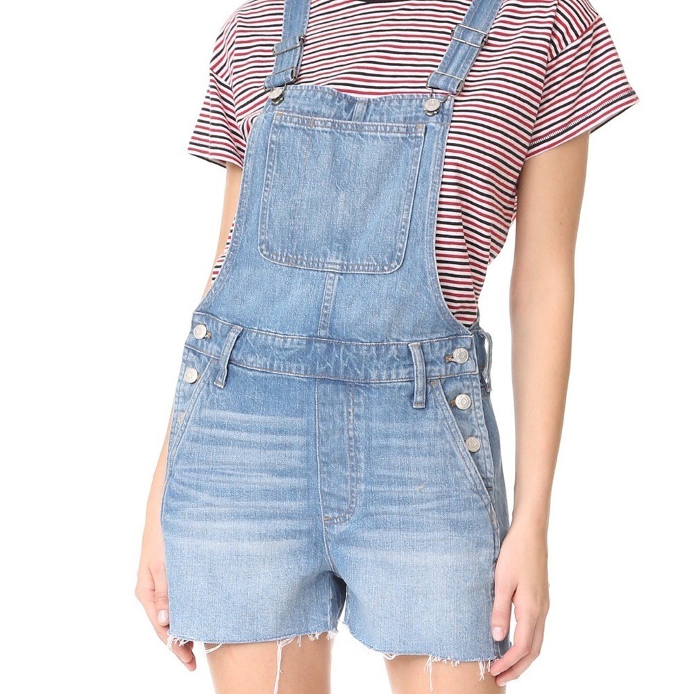 Madewell Women's Adirondak Distressed Shortall Overalls Denim XS Summer Jean